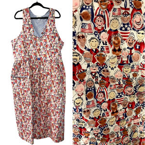 Handmade USA 4th of July XL Maxi Tank Dress 100% Cotton Red White Blue American
